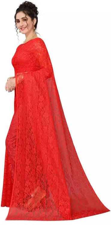 VRAGI Net Dyed Regular Saree With Unstitched Blouse Piece ( Red ) VRAGI Net Dyed Regular Saree With Unstitched Blouse Piece ( Red )