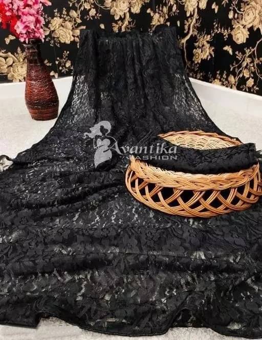     			VRAGI Net Dyed Regular Saree With Unstitched Blouse Piece ( Black )