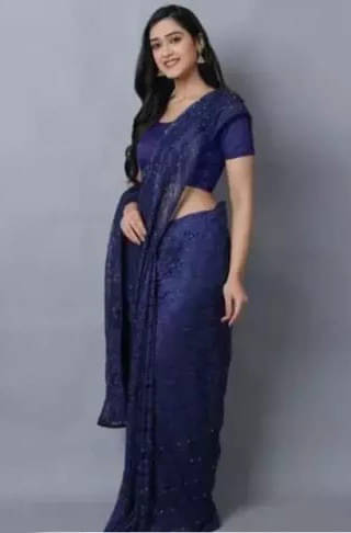     			VRAGI Net Dyed Regular Saree With Unstitched Blouse Piece ( Navy Blue )