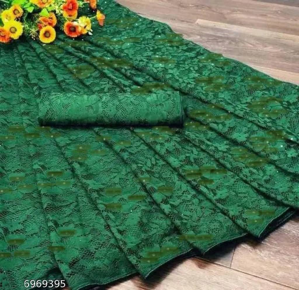     			VRAGI Net Dyed Regular Saree With Unstitched Blouse Piece ( Green )