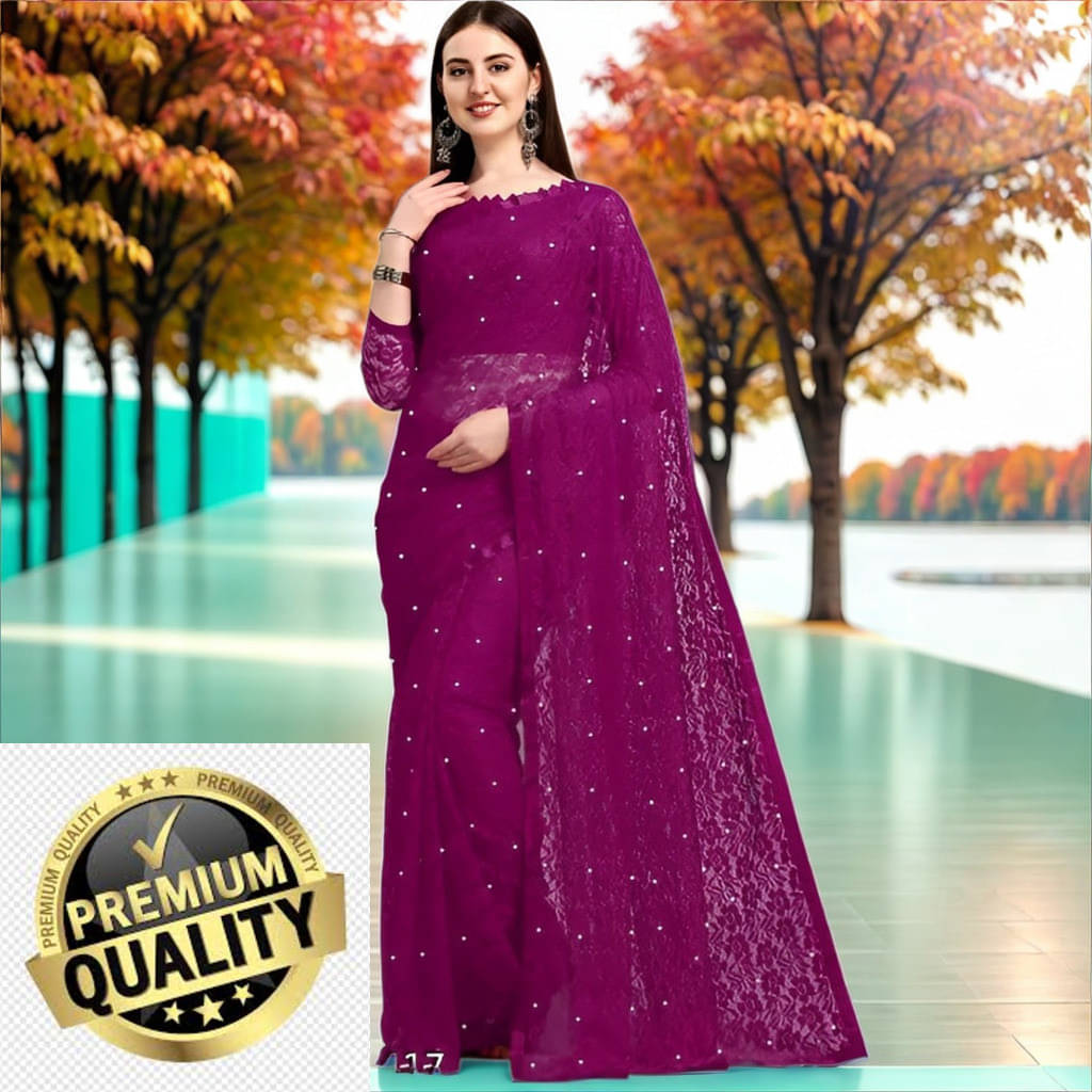 VRAGI Net Embellished Regular Saree With Unstitched Blouse Piece ( Purple ) VRAGI Net Embellished Regular Saree With Unstitched Blouse Piece ( Purple )