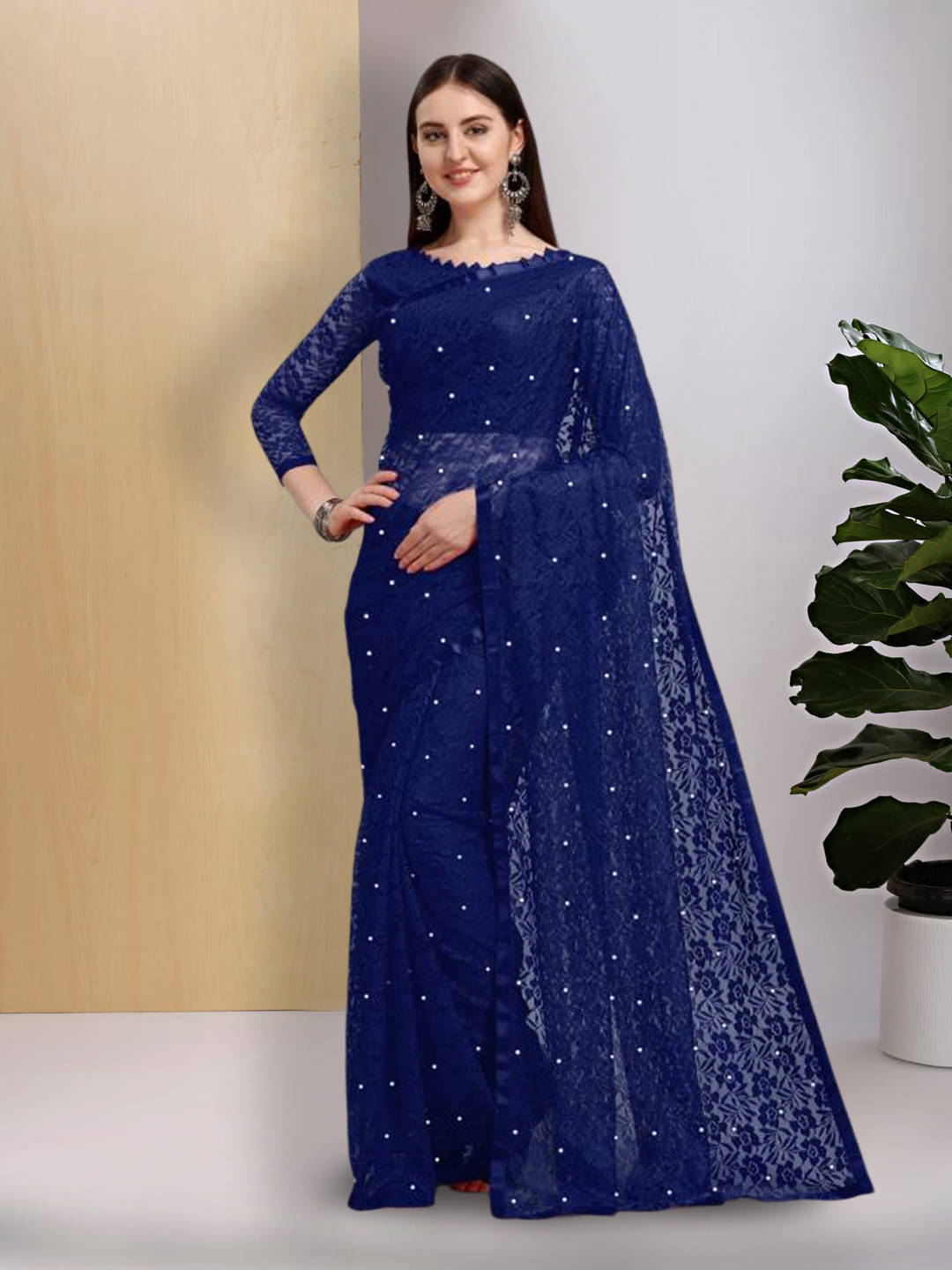 VRAGI Net Embellished Regular Saree With Unstitched Blouse Piece ( Blue ) VRAGI Net Embellished Regular Saree With Unstitched Blouse Piece ( Blue )