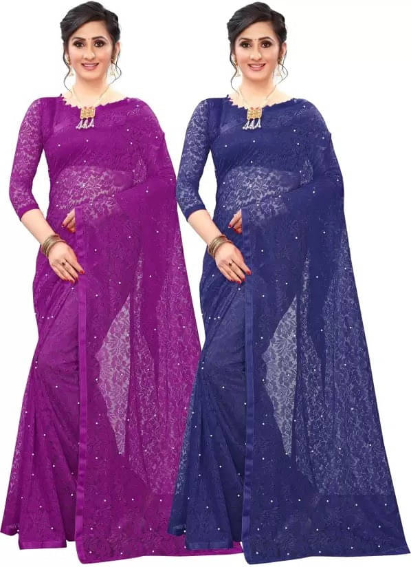     			VRAGI Net Embroidered Regular Saree With Unstitched Blouse Piece ( Multicolor )