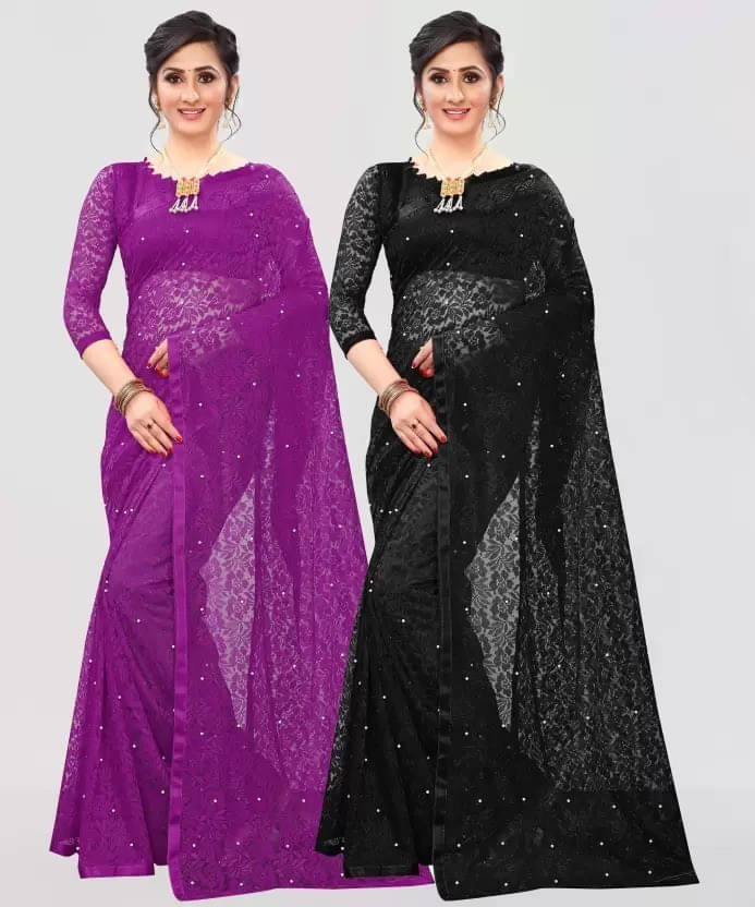     			VRAGI Net Embroidered Regular Saree With Unstitched Blouse Piece ( Multicolor )