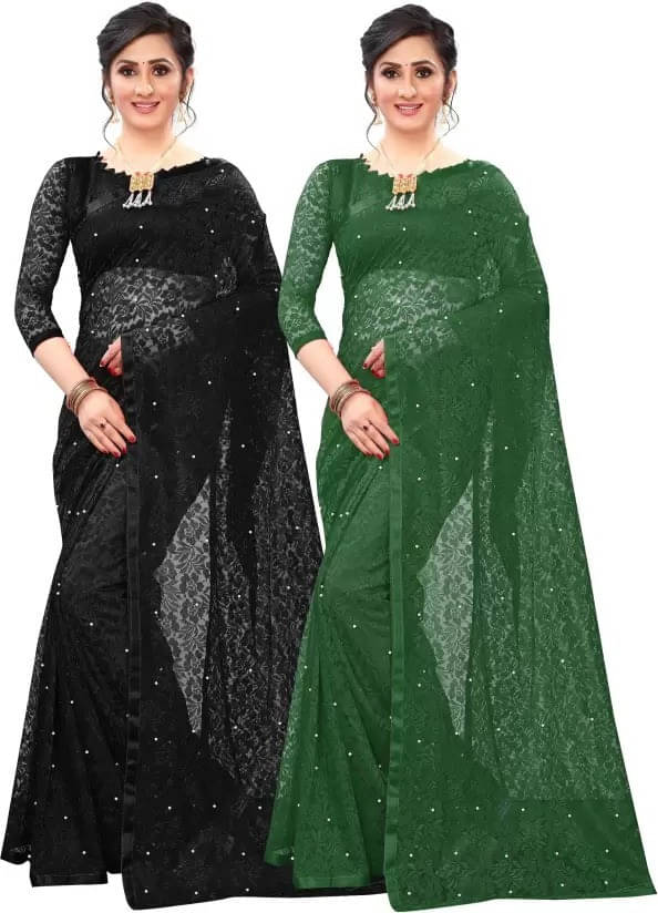     			VRAGI Net Printed Regular Saree With Unstitched Blouse Piece ( Multicolor )