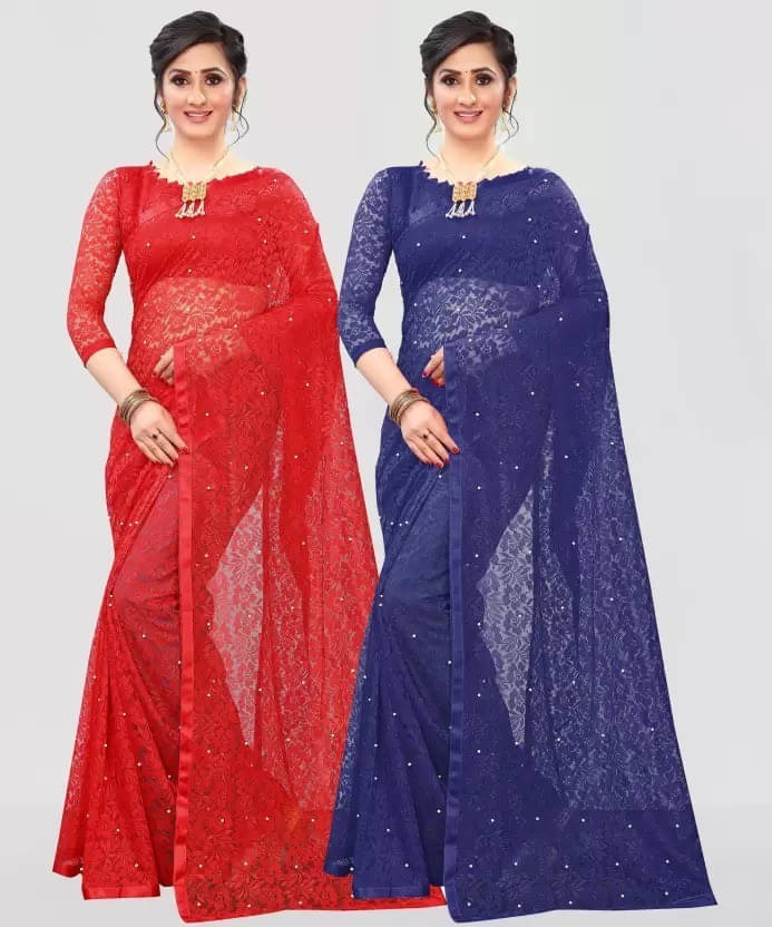     			VRAGI Net Printed Regular Saree With Unstitched Blouse Piece ( Multicolor )