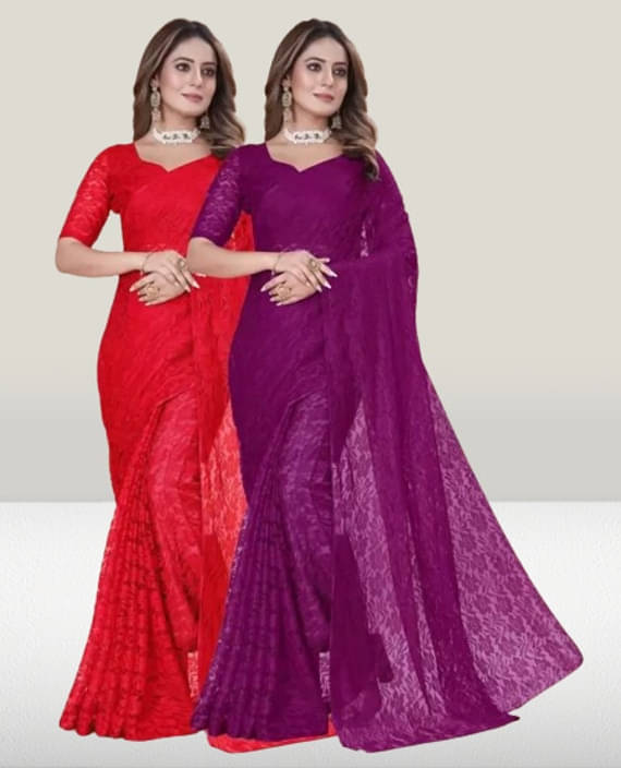     			VRAGI Net Printed Regular Saree With Unstitched Blouse Piece ( Multicolor )