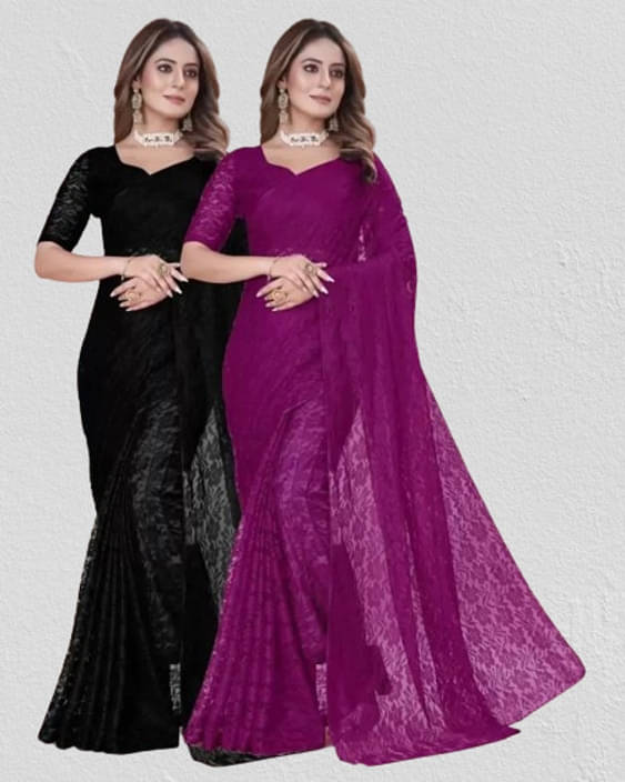     			VRAGI Net Printed Regular Saree With Unstitched Blouse Piece ( Multicolor )