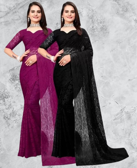     			VRAGI Net Printed Regular Saree With Unstitched Blouse Piece ( Multicolor )