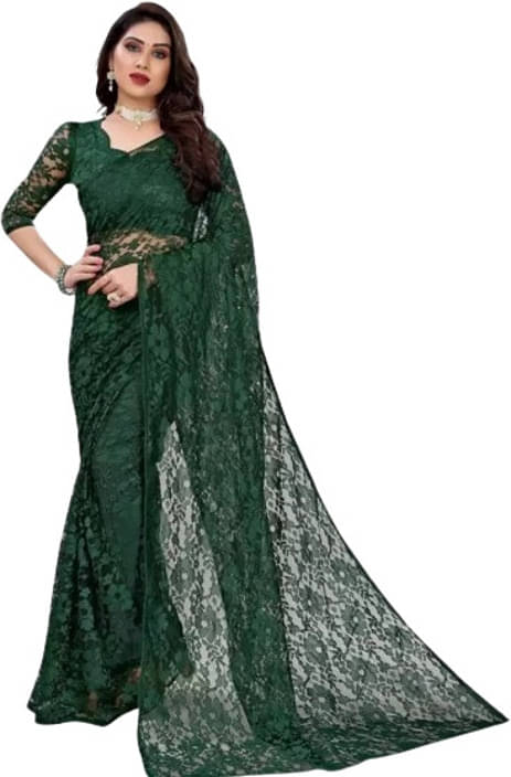 VRAGI Net Printed Regular Saree With Unstitched Blouse Piece ( Green ) VRAGI Net Printed Regular Saree With Unstitched Blouse Piece ( Green )