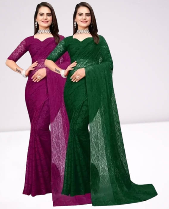     			VRAGI Net Printed Regular Saree With Unstitched Blouse Piece ( Multicolor )