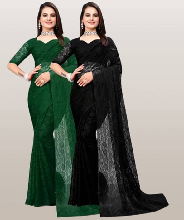     			VRAGI Net Printed Regular Saree With Unstitched Blouse Piece ( Multicolor )