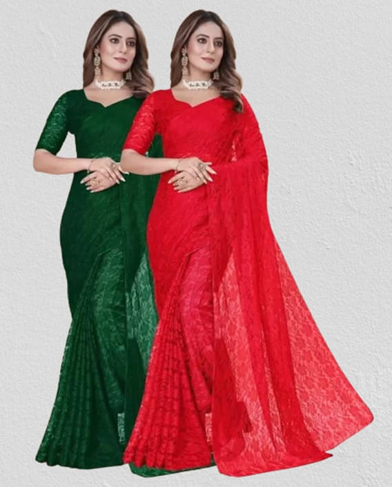     			VRAGI Net Printed Regular Saree With Unstitched Blouse Piece ( Multicolor )