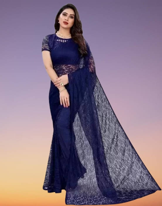 VRAGI Net Printed Regular Saree With Unstitched Blouse Piece ( Blue ) VRAGI Net Printed Regular Saree With Unstitched Blouse Piece ( Blue )
