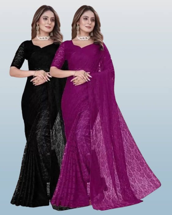     			VRAGI Net Printed Regular Saree With Unstitched Blouse Piece ( Multicolor )