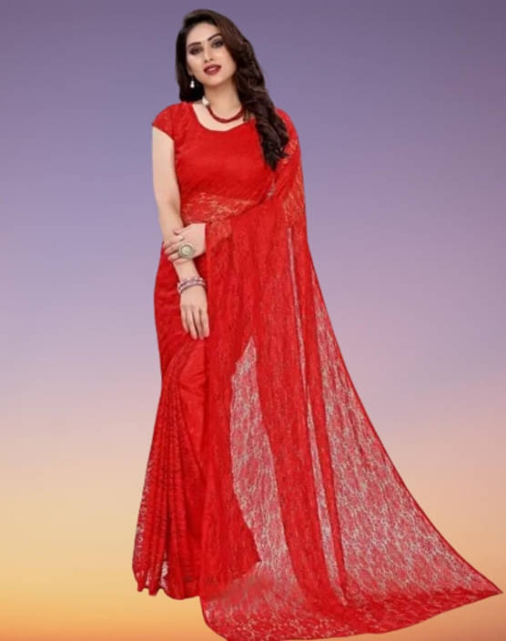 VRAGI Net Printed Regular Saree With Unstitched Blouse Piece ( Red ) VRAGI Net Printed Regular Saree With Unstitched Blouse Piece ( Red )
