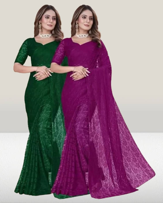     			VRAGI Net Printed Regular Saree With Unstitched Blouse Piece ( Multicolor )