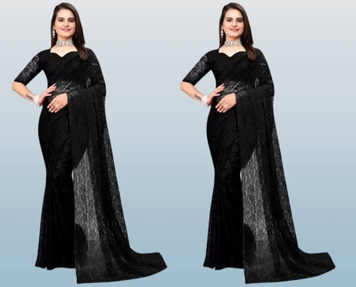     			VRAGI Net Self Design Regular Saree With Unstitched Blouse Piece ( Blue )