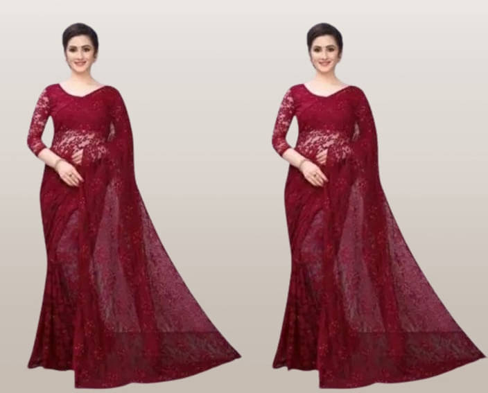 VRAGI Net Self Design Regular Saree With Unstitched Blouse Piece ( Maroon ) VRAGI Net Self Design Regular Saree With Unstitched Blouse Piece ( Maroon )