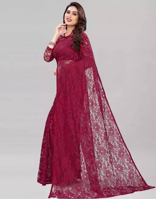     			VRAGI Net Self Design Regular Saree With Unstitched Blouse Piece ( Maroon )