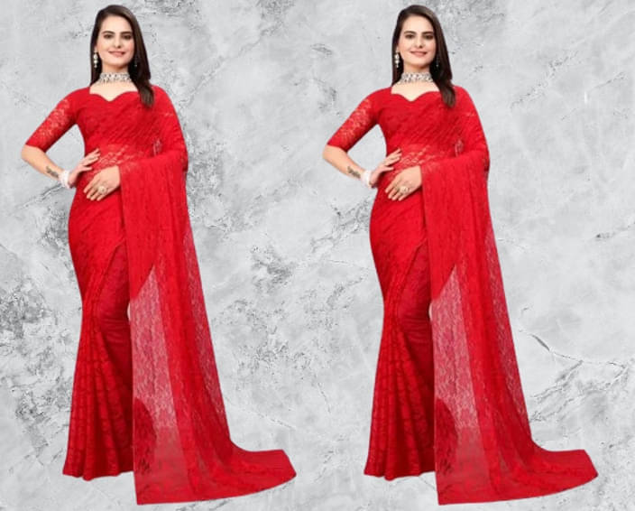     			VRAGI Net Self Design Regular Saree With Unstitched Blouse Piece ( Red )