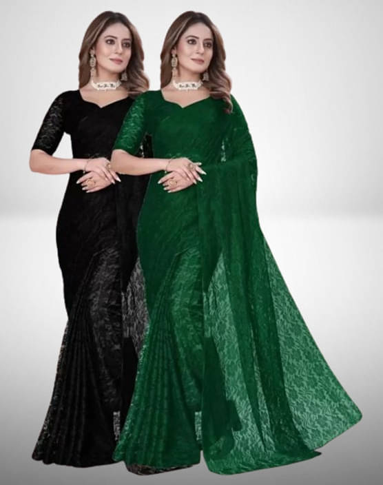 VRAGI Net Self Design Regular Saree With Unstitched Blouse Piece ( Multicolor ) VRAGI Net Self Design Regular Saree With Unstitched Blouse Piece ( Multicolor )