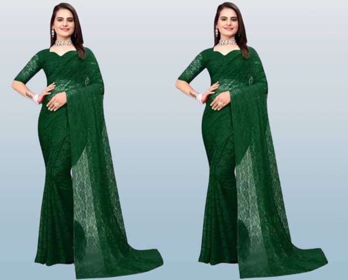     			VRAGI Net Self Design Regular Saree With Unstitched Blouse Piece ( Green )