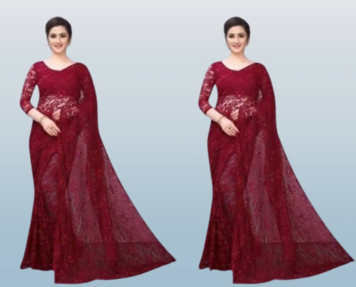     			VRAGI Net Self Design Regular Saree With Unstitched Blouse Piece ( Purple )