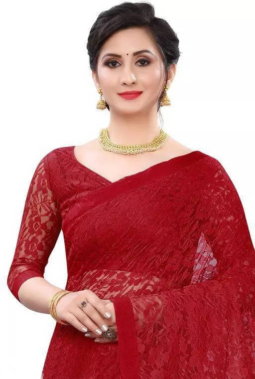     			VRAGI Net Self Design Regular Saree With Unstitched Blouse Piece ( Red )