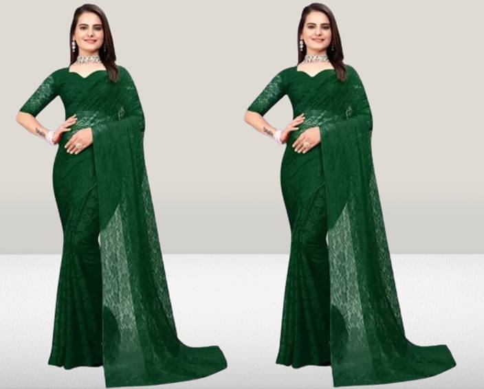     			VRAGI Net Self Design Regular Saree With Unstitched Blouse Piece ( White )