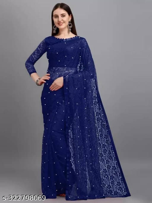     			VRAGI Net Self Design Regular Saree With Unstitched Blouse Piece ( Blue )