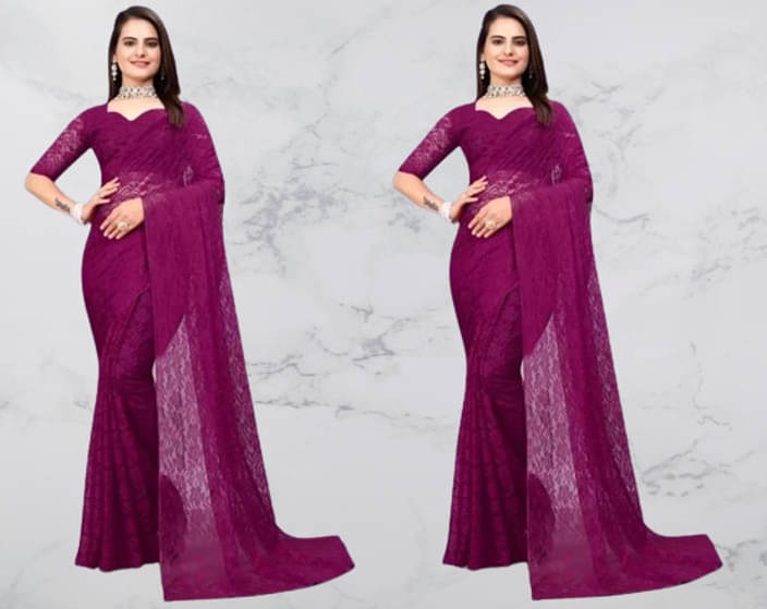 VRAGI Net Self Design Regular Saree With Unstitched Blouse Piece ( Purple ) VRAGI Net Self Design Regular Saree With Unstitched Blouse Piece ( Purple )