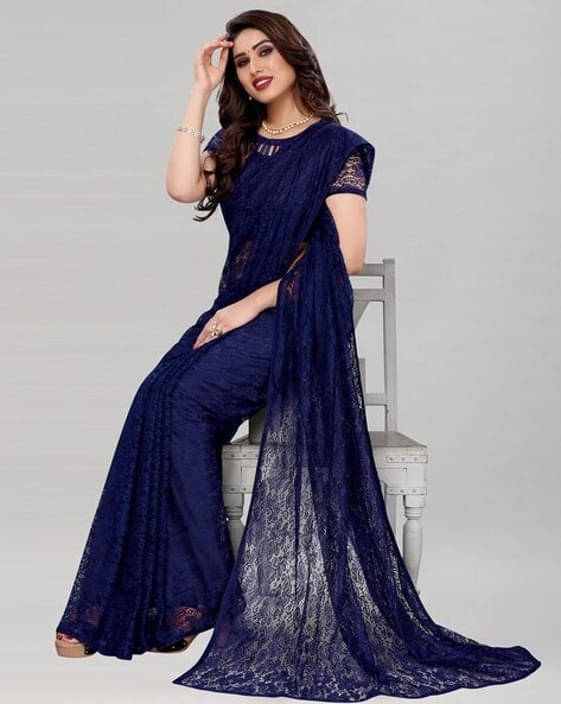     			VRAGI Net Self Design Regular Saree With Unstitched Blouse Piece ( Navy Blue )