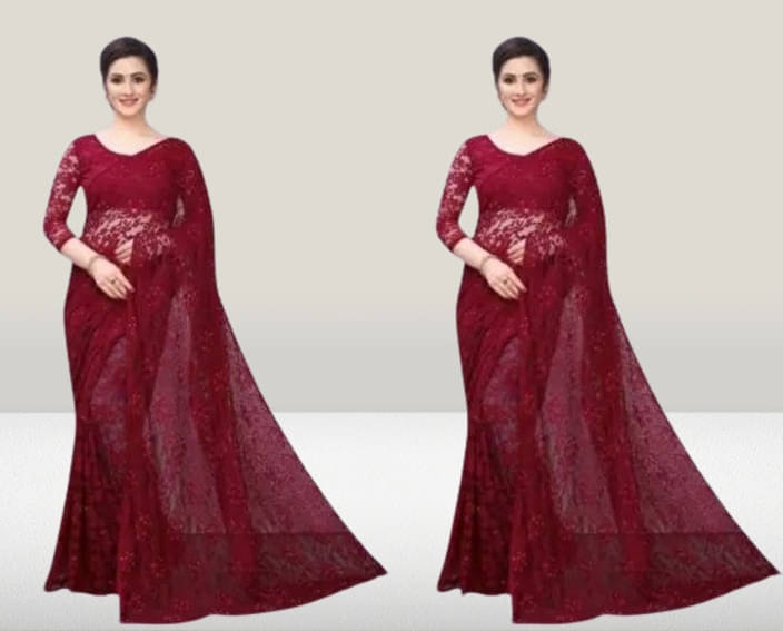 VRAGI Net Self Design Regular Saree With Unstitched Blouse Piece ( Maroon ) VRAGI Net Self Design Regular Saree With Unstitched Blouse Piece ( Maroon )