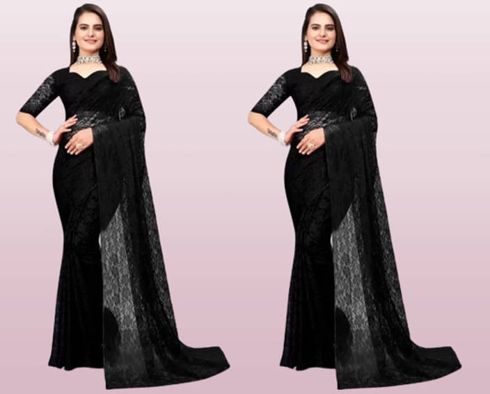     			VRAGI Net Self Design Regular Saree With Unstitched Blouse Piece ( Blue )