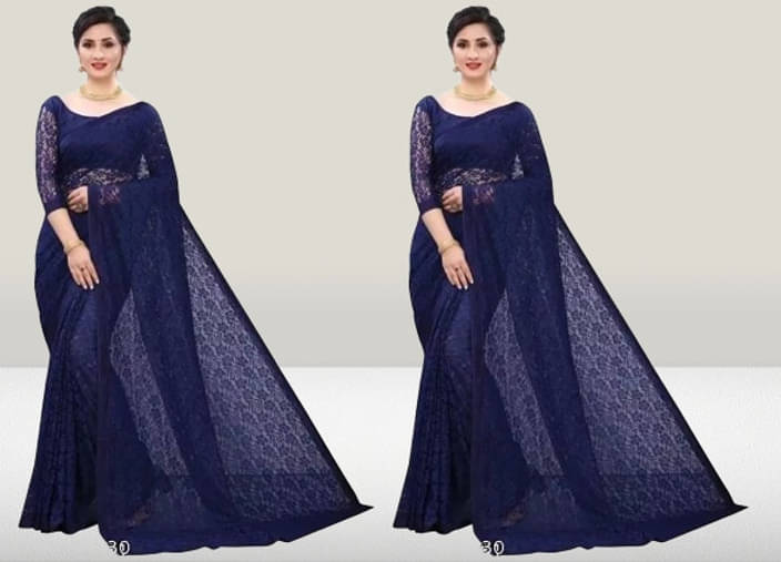     			VRAGI Net Self Design Regular Saree With Unstitched Blouse Piece ( Blue )