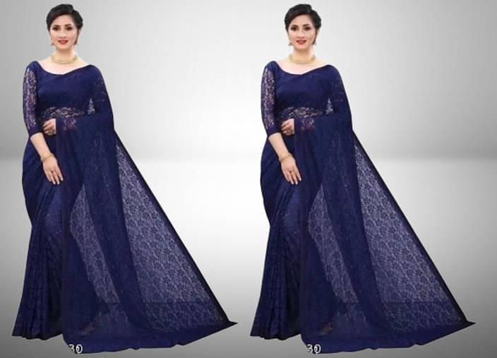     			VRAGI Net Self Design Regular Saree With Unstitched Blouse Piece ( Blue )