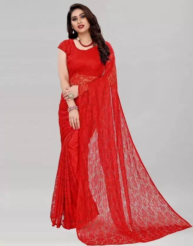     			VRAGI Net Self Design Regular Saree With Unstitched Blouse Piece ( Red )