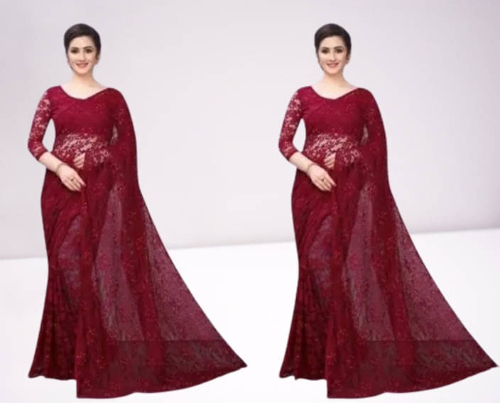     			VRAGI Net Self Design Regular Saree With Unstitched Blouse Piece ( Maroon )