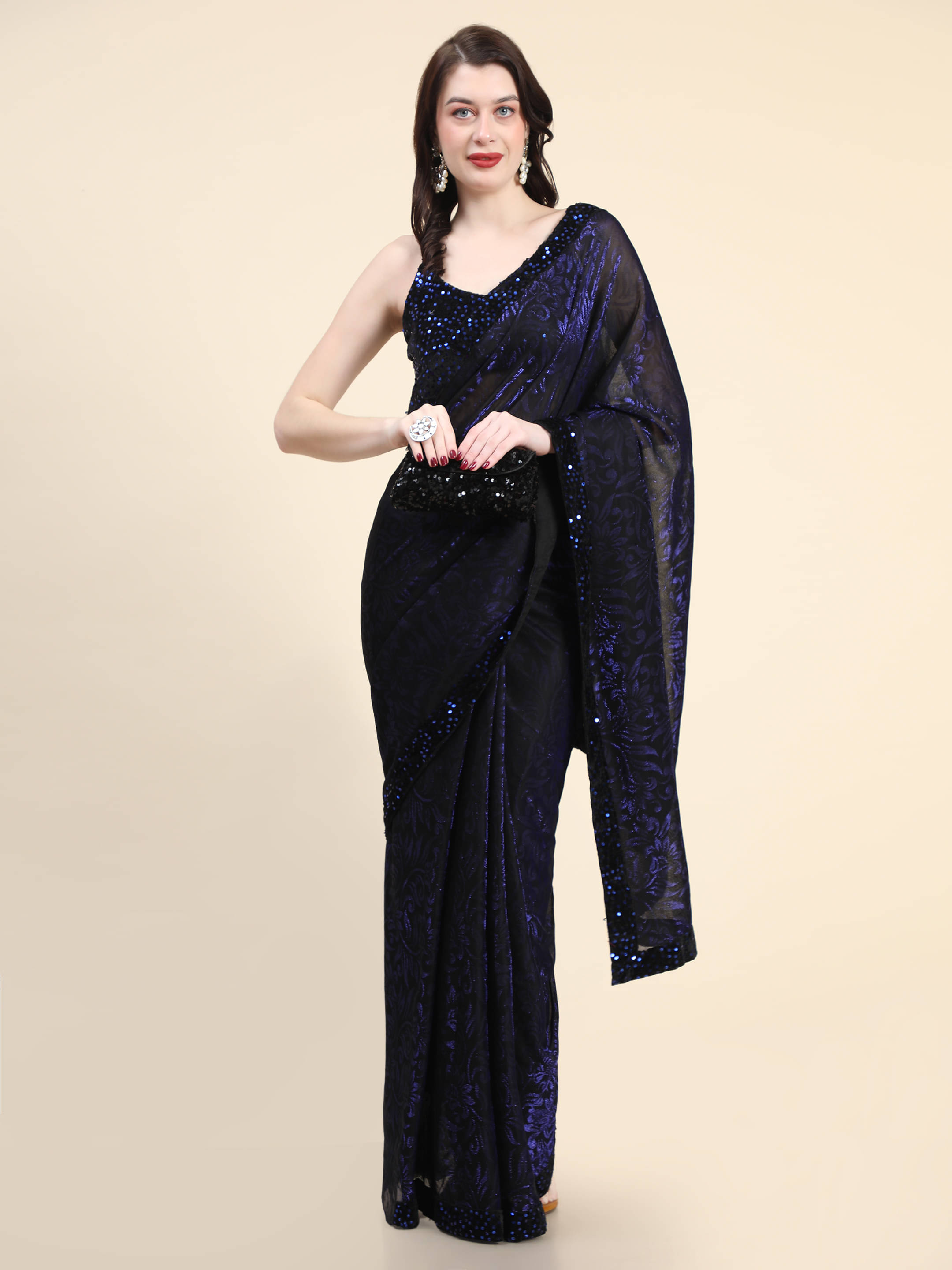     			VRAGI Net Solid Regular Saree With Unstitched Blouse Piece ( Blue )