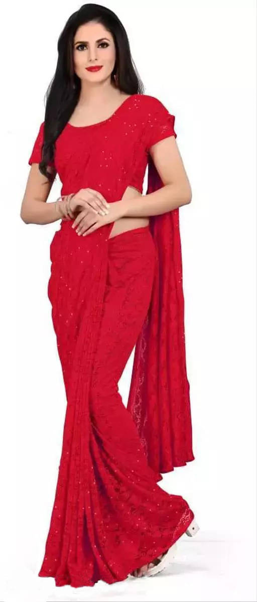     			VRAGI Net Woven Regular Saree With Unstitched Blouse Piece ( Red )