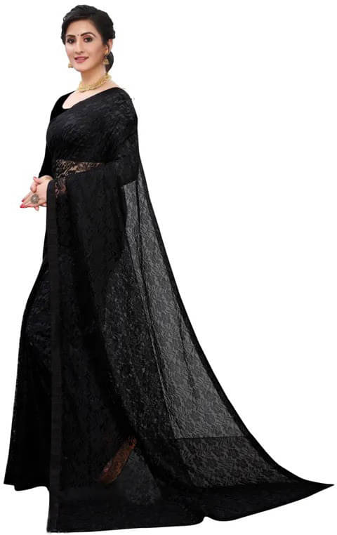     			VRAGI Net Woven Regular Saree With Unstitched Blouse Piece ( Black )