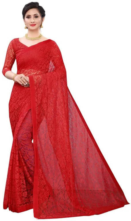 VRAGI Net Woven Regular Saree With Unstitched Blouse Piece ( Red ) VRAGI Net Woven Regular Saree With Unstitched Blouse Piece ( Red )