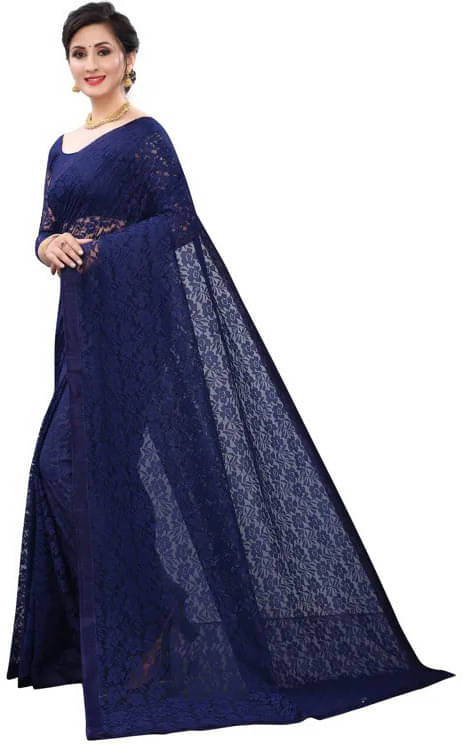     			VRAGI Net Woven Regular Saree With Unstitched Blouse Piece ( Navy Blue )