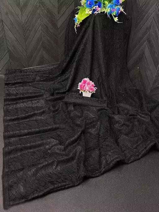 VRAGI Net Woven Regular Saree With Unstitched Blouse Piece ( Black ) VRAGI Net Woven Regular Saree With Unstitched Blouse Piece ( Black )