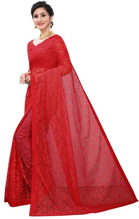 VRAGI Net Woven Regular Saree With Unstitched Blouse Piece ( Red ) VRAGI Net Woven Regular Saree With Unstitched Blouse Piece ( Red )