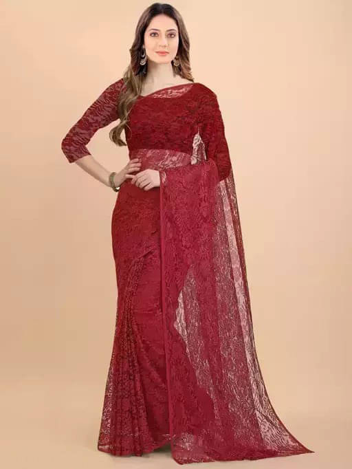 VRAGI Net Woven Regular Saree With Unstitched Blouse Piece ( Maroon ) VRAGI Net Woven Regular Saree With Unstitched Blouse Piece ( Maroon )