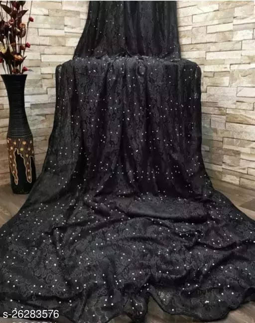 VRAGI Net Woven Regular Saree With Unstitched Blouse Piece ( Black ) VRAGI Net Woven Regular Saree With Unstitched Blouse Piece ( Black )