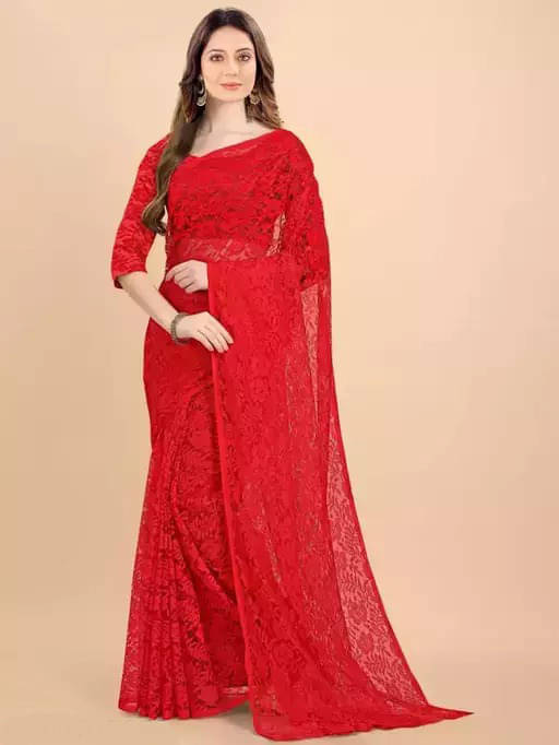 VRAGI Net Woven Regular Saree With Unstitched Blouse Piece ( Red ) VRAGI Net Woven Regular Saree With Unstitched Blouse Piece ( Red )