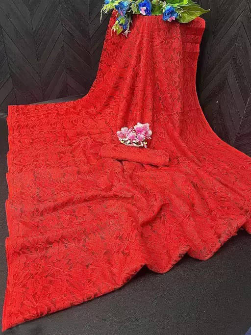     			VRAGI Net Woven Regular Saree With Unstitched Blouse Piece ( Red )